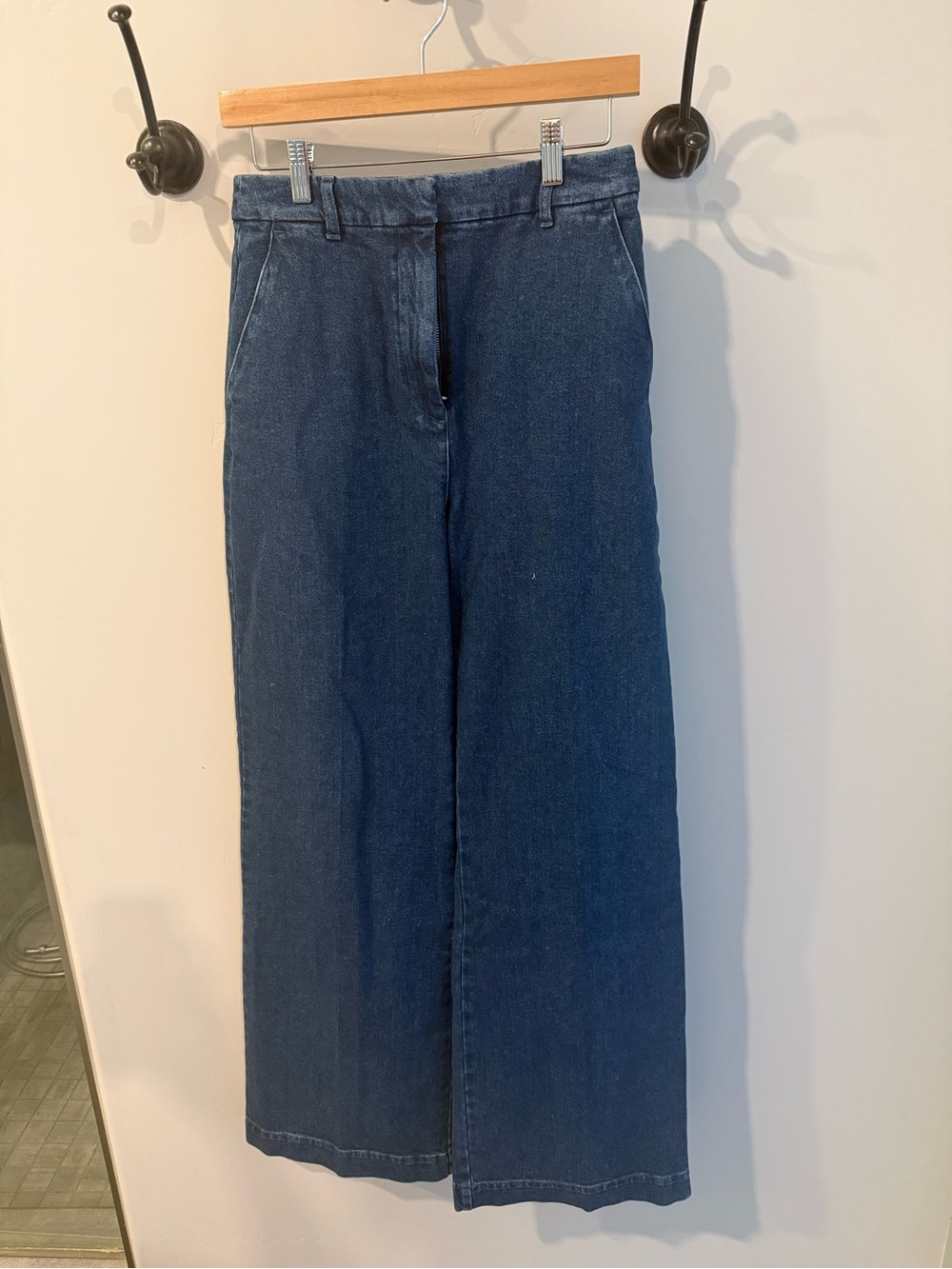 NWT Sezane Matheo Trousers Wide Leg Dark Blue Denim Pants 38